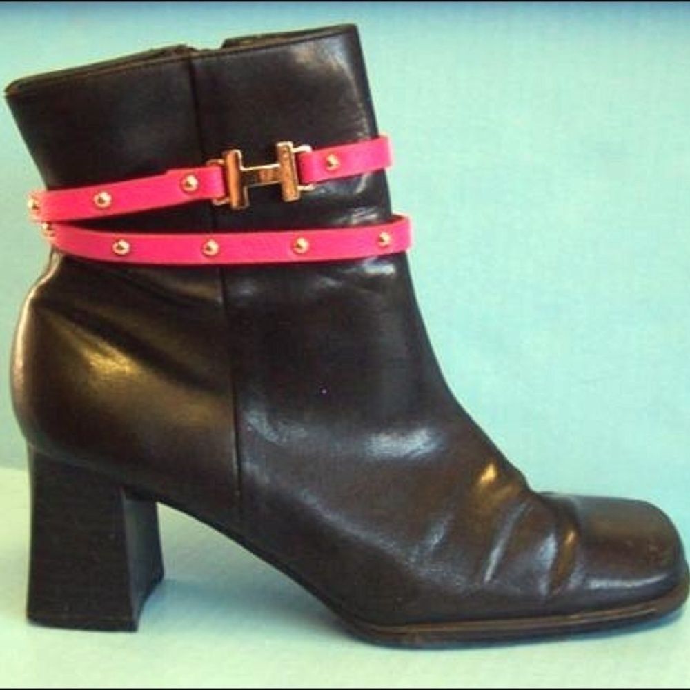 PINK Or BLACK LEATHER & GOLD BOOT JEWELRY ANKLET HEADBAND